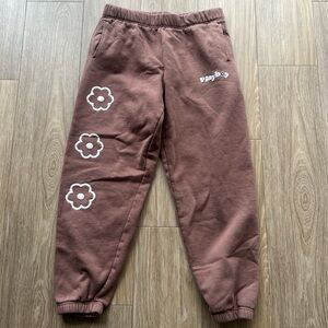 PLAYBOY PAC Sun Chocolate Brown Joggers Sweats with Floral Accents Size M